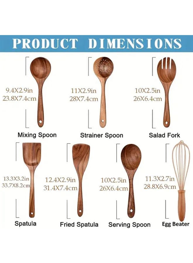 7Pcs Teak Wood Spoons Smooth Non Stick Kitchen Utensils Set - Image 3